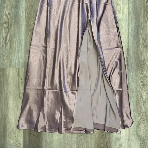 New Birdy Grey Dark Mauve Jay Shiny Satin Maxi Dress - Picture 4 of 8